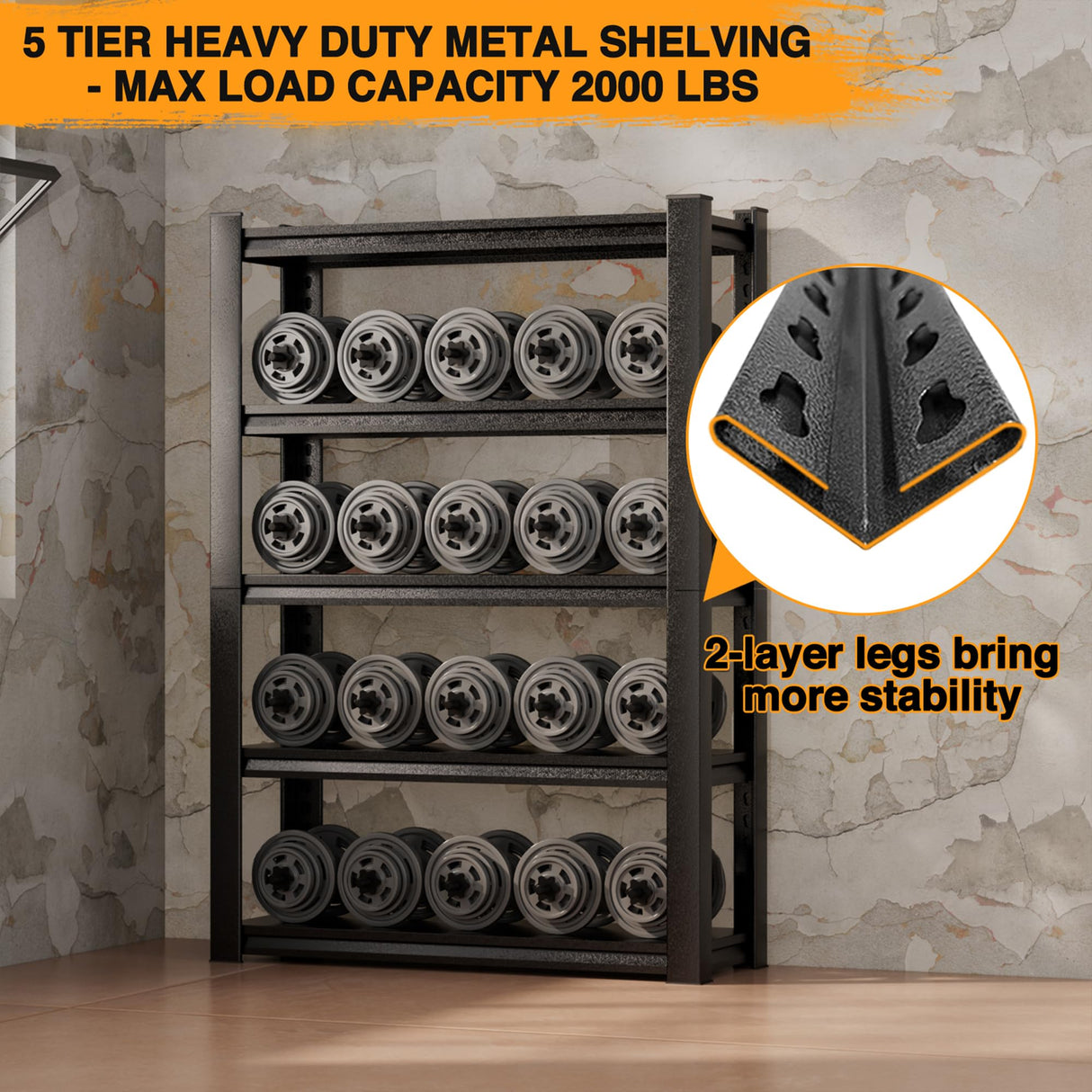 BEESTMUEBLE 5 Tier Garage Shelving, Heavy Duty Storage Rack, Adjustable Metal Shelf Units, Industrial Warehouse Shelves, 47.2" W x 18" D x 78" H BEESTMUEBLE