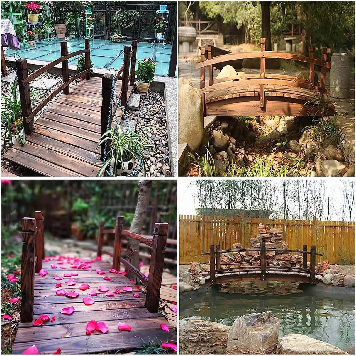 Wooden Garden Bridge, Classic Wood Arc Footbridge w/Safety Rails & 400 lbs Capacity, Decorative Pond Bridge for Outdoor Garden Yard Back Yard Creek Farm WoodArtSupply