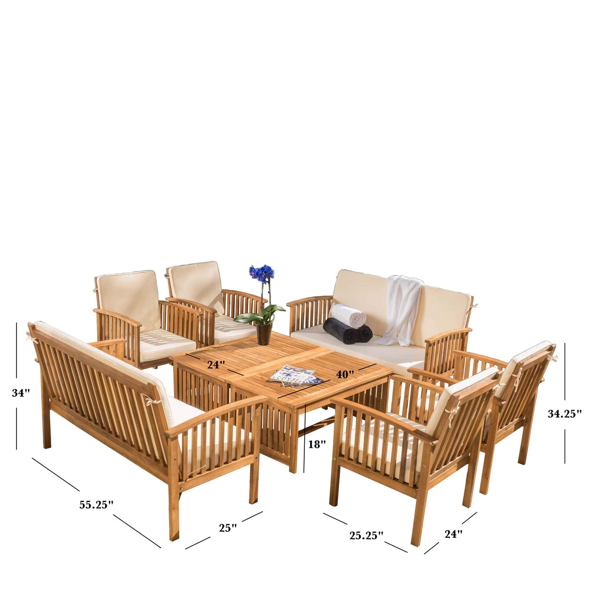 Christopher Knight Home Carolina Acacia Wood Outdoor Sofa Seating 8-Pcs Set in Brown Patina Christopher Knight Home