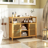 Giantex Bamboo Bathroom Storage Cabinet, 2-Door Storage Organizer with Shelves, Freestanding Floor Cabinet, Slatted Bamboo Home Furniture for Living Room Entryway Kitchen Dining Room, Natural Giantex
