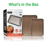 NutriChef 2-Piece Nonstick Baking Sheet Pans - Premium Carbon Steel Oven Bake Trays w/ Non-Stick Coating - Large & Medium Sized Cookie Sheets for Baking - Champagne Gold NutriChef