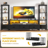 DWVO Entertainment Center with Bookshelves, LED TV Stand for 65/60 inch TV, Black TV Stand for Living Room with 2 Modern 4-Tier Bookshelves & Power Outlets, Black DWVO