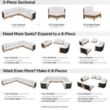 Real Flame Stratton 5 Piece Outdoor Patio Furniture Set, Sunbrella Fabric, Deep Seating Sectional Couch, Modular, Aluminum Frame, for Lawn and Backyard Real Flame