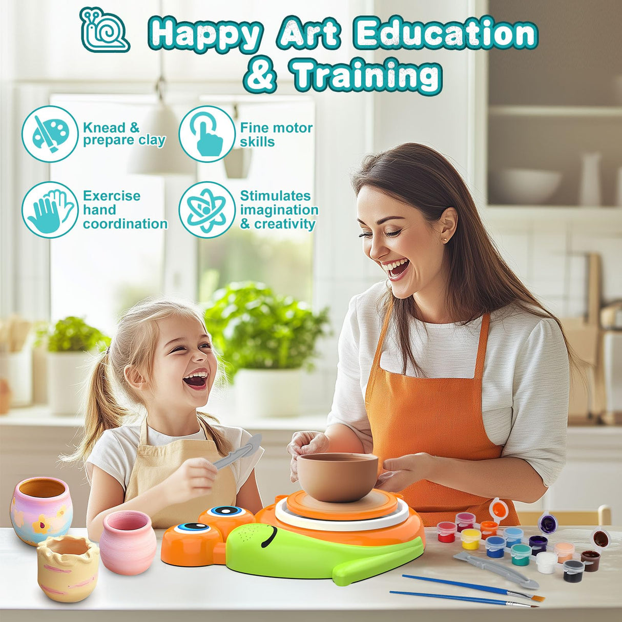 Pottery Wheel for Kids-Complete Pottery Painting Kit Arts and Crafts for Kids Ages 8-12, Clay Sculpting Tools with 1.7lb Air Dry Clay, Birthday Christmas Gifts Toys for Boy Girls Age 6 7 8 9 10 11 12 Fedonak