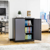 STANI Metal Storage Cabinet with 2 Adjustable Shelves, Steel Counter Cabinet with Lockable Doors for Home Office Warehouse Garage (Black Grey, 36" H-Style 2) STANI