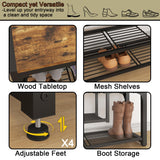 HOMEFORT Shoe Bench,3 Tiers Shoe Rack Bench,31.5" Shoe Storage Bench for Entryway, Retro Industrial Entry Bench with Mesh Shelves and Boot Storage,for Front Door Entrance, Rustic Brown HOMEFORT