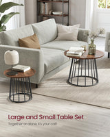 VASAGLE Round Coffee Tables, Set of 2, Modern Circle Side Tables with Steel Frame, for Living Room, Bedroom, Natural Walnut ULCT045K43 VASAGLE