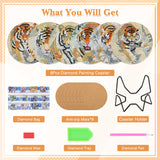 GHHKUD 6pcs Tiger Diamond Painting Coasters, DIY Life Coasters Animals Diamond Art Kits for Adults Kids, Full Drill 5D with Holder Cork Pad for Home GHHKUD