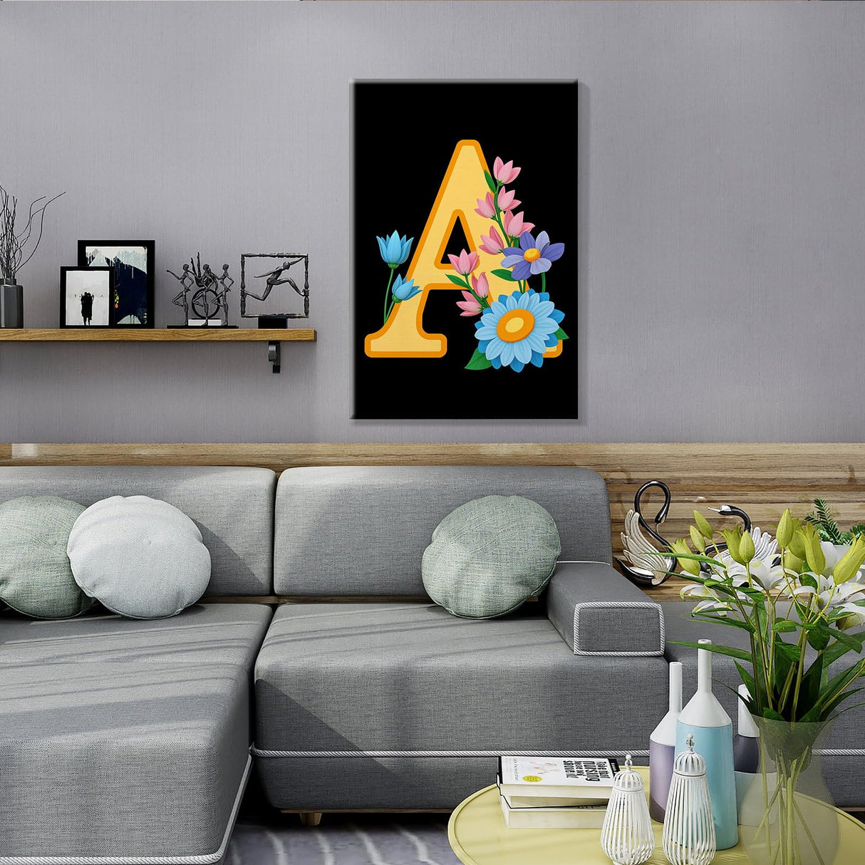 JOOZ Letters Paint by Numbers Kit for Adults with Frame, Paint by Number for Beginners with Easel, DIY Letters Flowers Easy Paint by Number Kits Framed Canvas for Home Wall Decor 8 x 12 Inch, A JOOZ