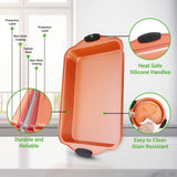 NutriChef 8 Piece Baking Pans Set - Nonstick Carbon Steel Bakeware Set w/ Silicone Heat-Safe Handles - Includes Loaf Pan, Muffin Pan, Cookie Sheets, Pizza Crisper, Roasting Pans - Copper NutriChef