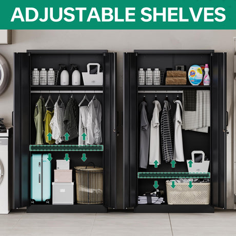 Letaya Metal Wardrobe Cabinets with Lock,Clothing Locker 72" X 36" X 18" Storage Cabinets for Home Room,Fire Department, School, Employee,Gym,Government (Black) Letaya