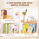 TAKEKIT 360° Rotating 4-Tier Bookshelf - Clear Acrylic & Wood Design for Playrooms, Bedrooms, and Living Rooms TAKEKIT