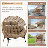 BULEXYARD Double Egg Chair Indoor Outdoor 680lbs, 2 Person Brown Wicker Oversized Stationary Egg Chair with Brown Thick Cushion, Patio Wide Lounge Loveseat with Legs for Balcony, Porch BULEXYARD
