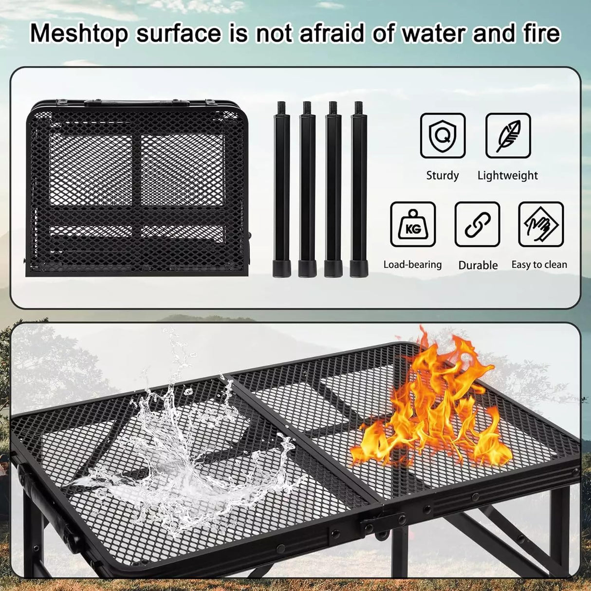 COSYAWN Folding Grill Table, Small, Aluminum, Lightweight, Portable, Height Adjustable, Outdoor Picnic Table, 22.3x15.8x10.7/22.3 inches, 88 lbs Load Capacity COSYAWN