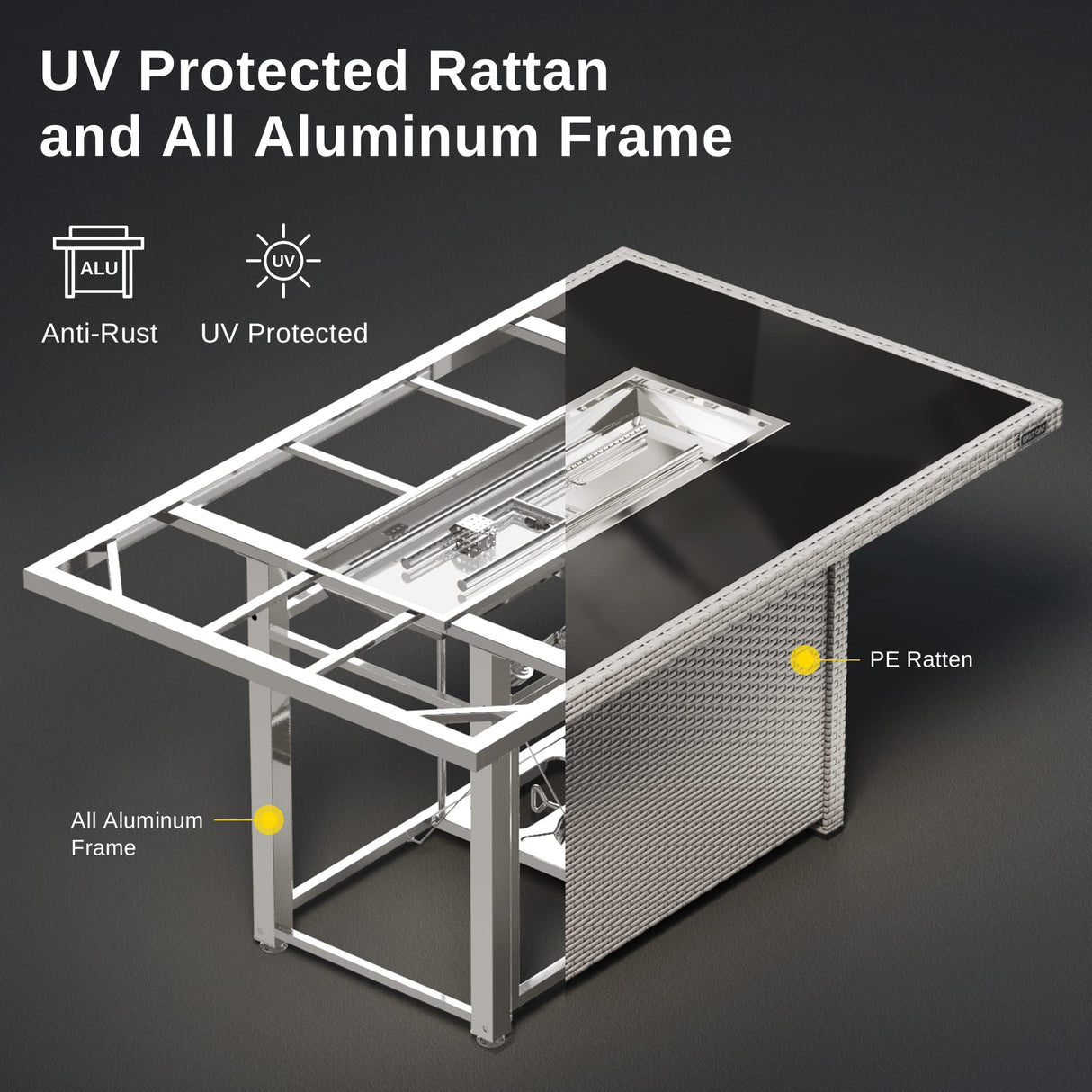 EAST OAK 52'' Propane Fire Pit Table, 60,000 BTU Gas Firepit W/Large Tempered Glass Tabletop, CSA Certified Outdoor Patio Fire Table with 9.2 lbs Glass Stone & Removable Lid, Grey EAST OAK