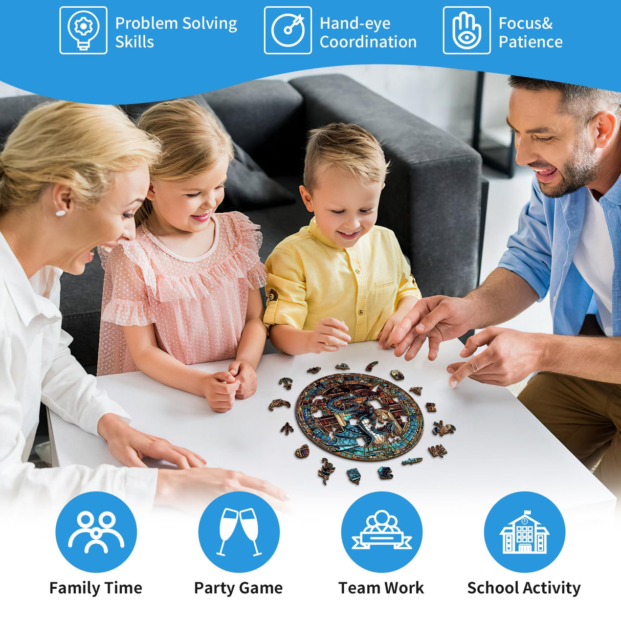 KAAYEE Wooden Puzzles for Adults-Dragon Library Wooden Jigsaw Puzzle Unique Shape Wooden Puzzle Wood Puzzle for Adults,Family Puzzles for Aduls (M-11.4 * 11.4in-200pcs) KAAYEE