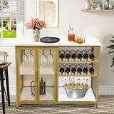 AT-VALY Bar Cabinets with Wine Rack and Glass Rack,Small Sideboard and Buffet Cabinet with Mesh Doors (Gold) AT-VALY