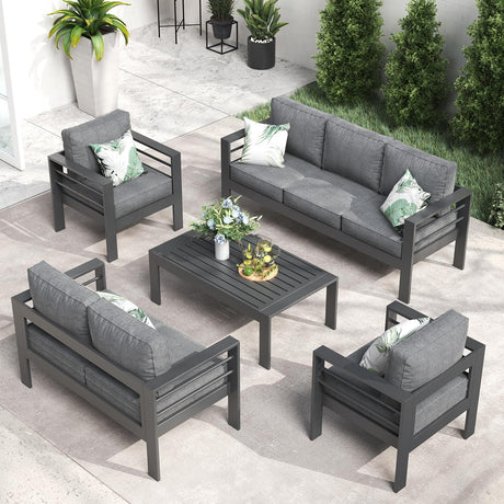 LayinSun Outdoor Aluminum Furniture Set, 5 Pieces Patio Sectional Conversation Chat Sofa Modern Seating Set with Coffee Table LayinSun