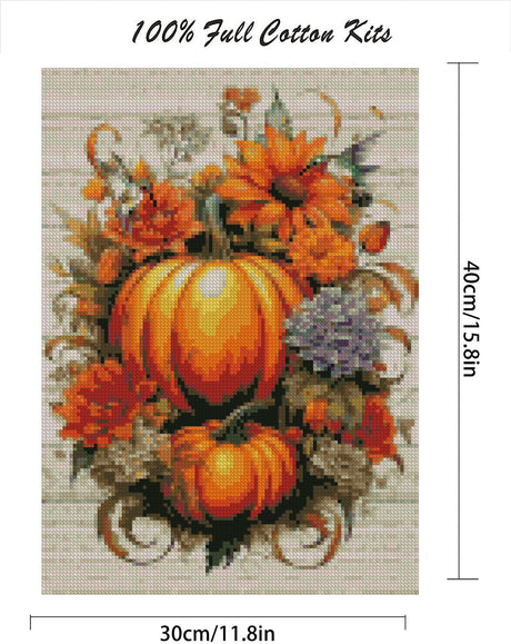 MjhRcll Fall Stamped Cross Stitch Kits,DIY Colorful Pumpkins Cross Stitch Ornament Kits for Adults Beginners, Counted Embroidery Needlepoint Kits Home Decor 12x16inch MjhRcll