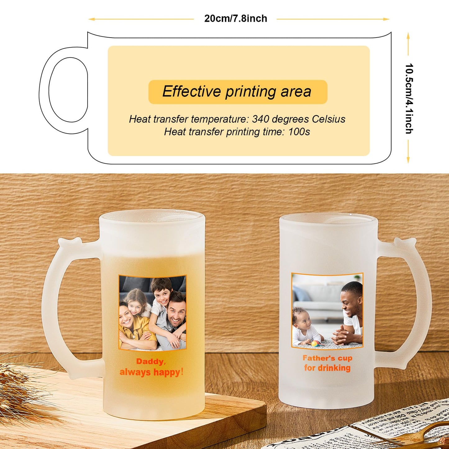 Mifoci 6 Pcs Frosted Beer Mugs for Sublimation 16 oz Blank Glass Cups Can Add Photo Text or Images on Personalized Beer Glass for Husband Dad Men for Oktoberfest Halloween Christmas Gift