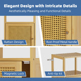 HITNET Rattan Bathroom Storage Cabinet, Small Bamboo Floor Cupboard with Door, Freestanding Narrow Side Organizer for Living Room, Kitchen, Entryway, Natural HITNET