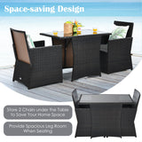 DORTALA 3 Pieces Patio Dining Set, Outdoor Rattan Bistro Set with Cushions, Tempered Glass Tabletop, Wicker Conversation Set for Garden Backyard Poolside Porch, Grey DORTALA