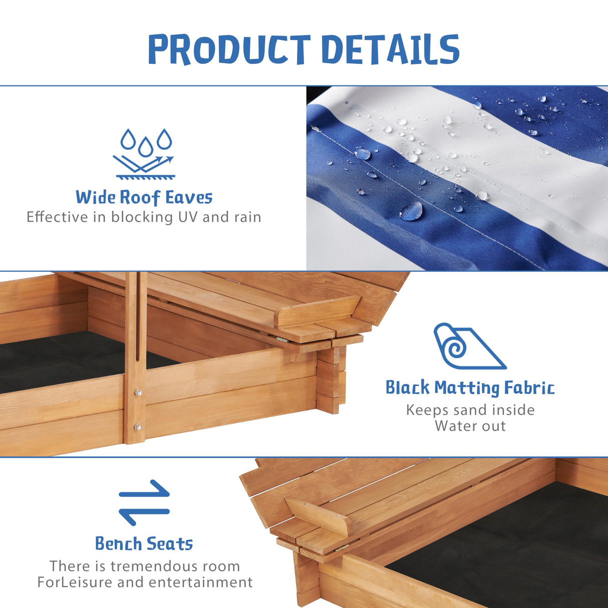 Mederra Kids Sandbox with Cover, 46'' Wooden Sand Box w/Adjustable Canopy, Outdoor Sandpit for Backyard Play, Light Brown Mederra