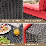Devoko Patio Furniture Sets 6 Pieces Outdoor Sectional Rattan Sofa Manual Weaving Wicker Patio Conversation Set with Glass Table and Cushion (Red) Devoko