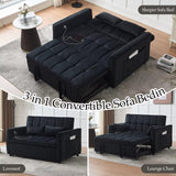 POYISOU Modern 3 in 1 Convertible Sleeper Sofa Couch Bed with USB, Adjustable Backrest Velvet Pull Out Sofa Bed, Loveseat Sleeper Couch, Couches for Living Room, Bedroom, Apartment, Black POYISOU
