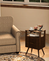 Leomonio Nightstand,Modern Bedside Table with 2 Storage Drawer and Open Wood Shelf, for Bedroom and Small Spaces,Night Stand with Solid Wood Legs,Walnut Brown Leomonio