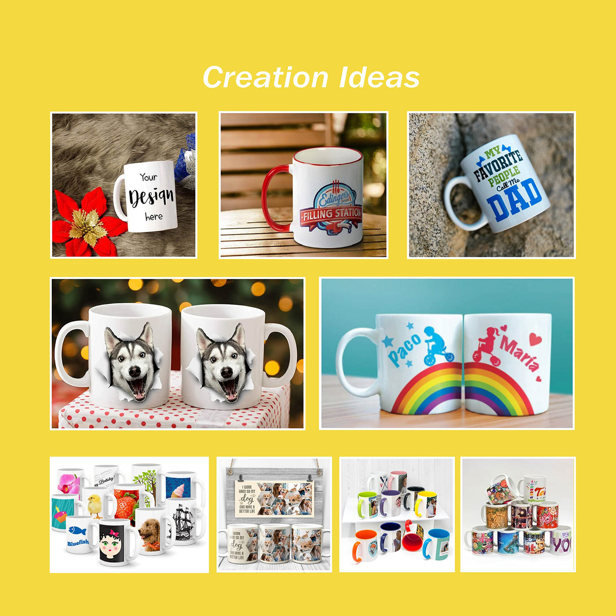 RAINBOWTIE Sublimation Mugs, Sublimation Mugs Blank, 11oz Sublimation Coffee mugs,White Coated Ceramic Cup, Mug Sets - Set of 12 RAINBOWTIE