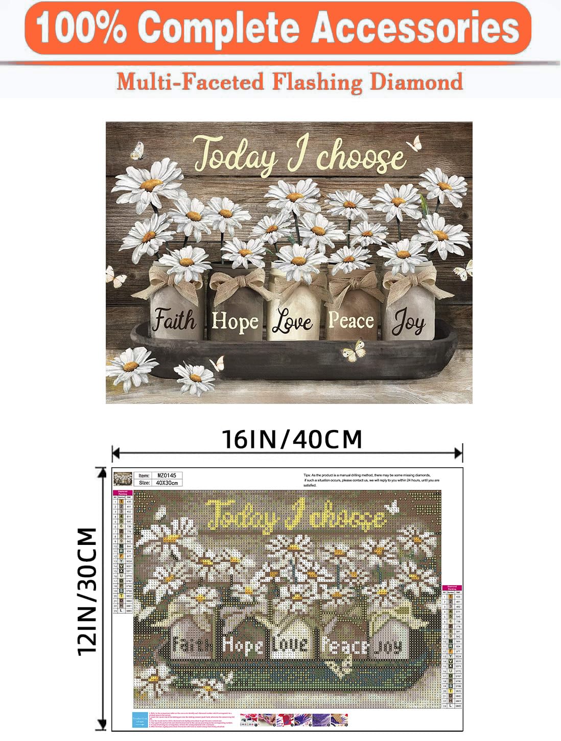 Axquilon Diamond Art Kits for Adults, Inspirational Diamond Painting Kits for Beginners, 5D Daisy Round Full Drill Gem Art for Adults, Paint by Diamonds Pictures DIY Crafts Kits 16x12inch Axquilon