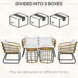 Outsunny 5 Piece PE Rattan Outdoor Furniture Set with Cushioned Chairs & Loveseat Sofa, Patio Sectional Furniture Set, Conversation Sofa Set with Stackable Coffee Tables, Cream White Outsunny