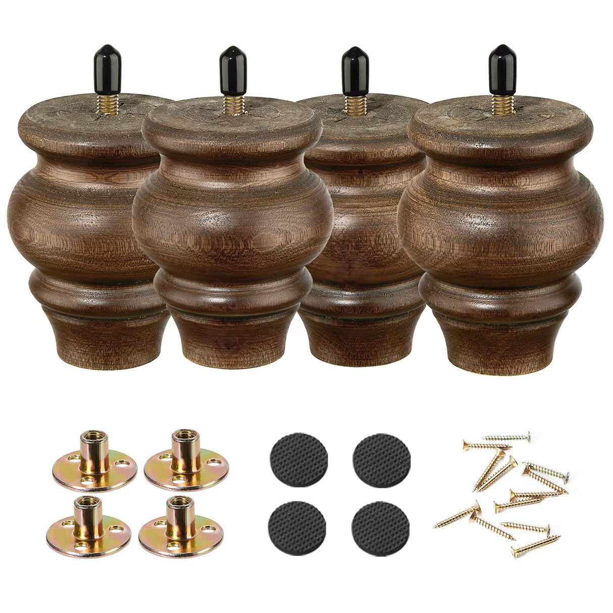 SHANJUE Wood Furniture Legs 3.5 inch Sofa Legs Set of 4 Round Brown Couch feet Sofa Replacement Parts for cabinets Armchair Recliner Coffee Table SHANJUE