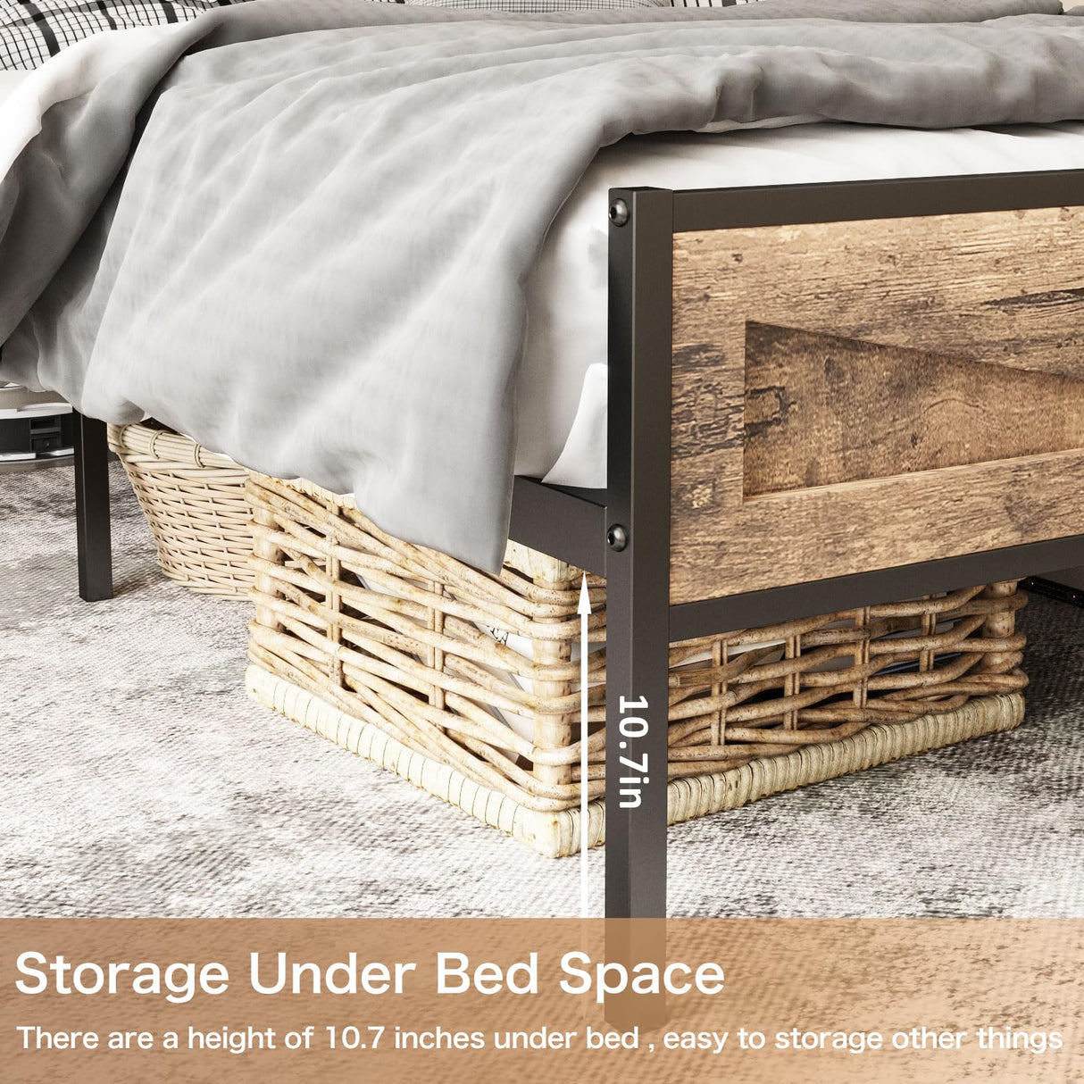 Halitaa LED Twin Size Bed Frame with Charging Station, Platform Metal Bed Frame with Headboard Storage & USB Ports Outlets, Farmhouse Bed Frame with Lights for Bedroom, Noise Free, Brown (Twin) Halitaa