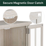 SunsGrove 73" White Oak Bookcase with Glass Doors & Drawer - Adjustable Shelf, Modern Classic Storage for Living Room, Home Office (4 Doors, Floor Standing) SunsGrove