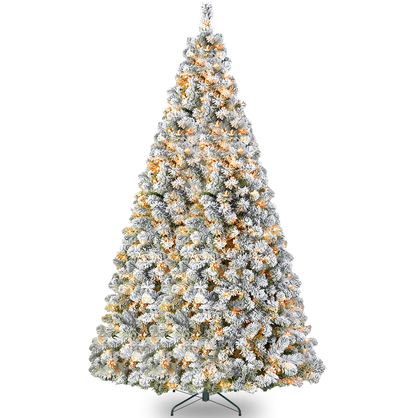 VIVATREES 6ft Prelit Snow Flocked Christmas Tree with 250 Warm White Lights, Artificial Holiday Xmas Tree with 551 PVC Branch Tips, Easy Assembly w/Metal Stand and Hinged Branches, 10 Color Modes