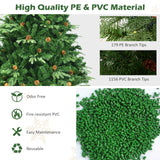 Goplus 8FT Pre-Lit Christmas Tree, Artificial Spruce Hinged Tree w/ 600 LED Lights and Pine Cones, Xmas Tree for Indoor Decor Goplus