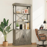 IDEALHOUSE Tall Bookshelf with Doors 73.62in Industrial Storage Open Rack Shelf with Cabinet Wood and Metal Bookcase Farmhouse Bookshelves Large Vintage Display Rack Home Office IDEALHOUSE
