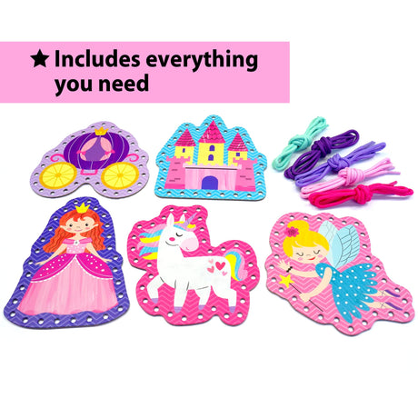 KRAFUN Beginner Unicorn My First Lacing Card Kit for Kids Arts & Crafts, 5 Easy Princess Lacing Projects, Paper Art Craft Cards for Toddlers, Fine Motor Preschool Skills Toys KRAFUN