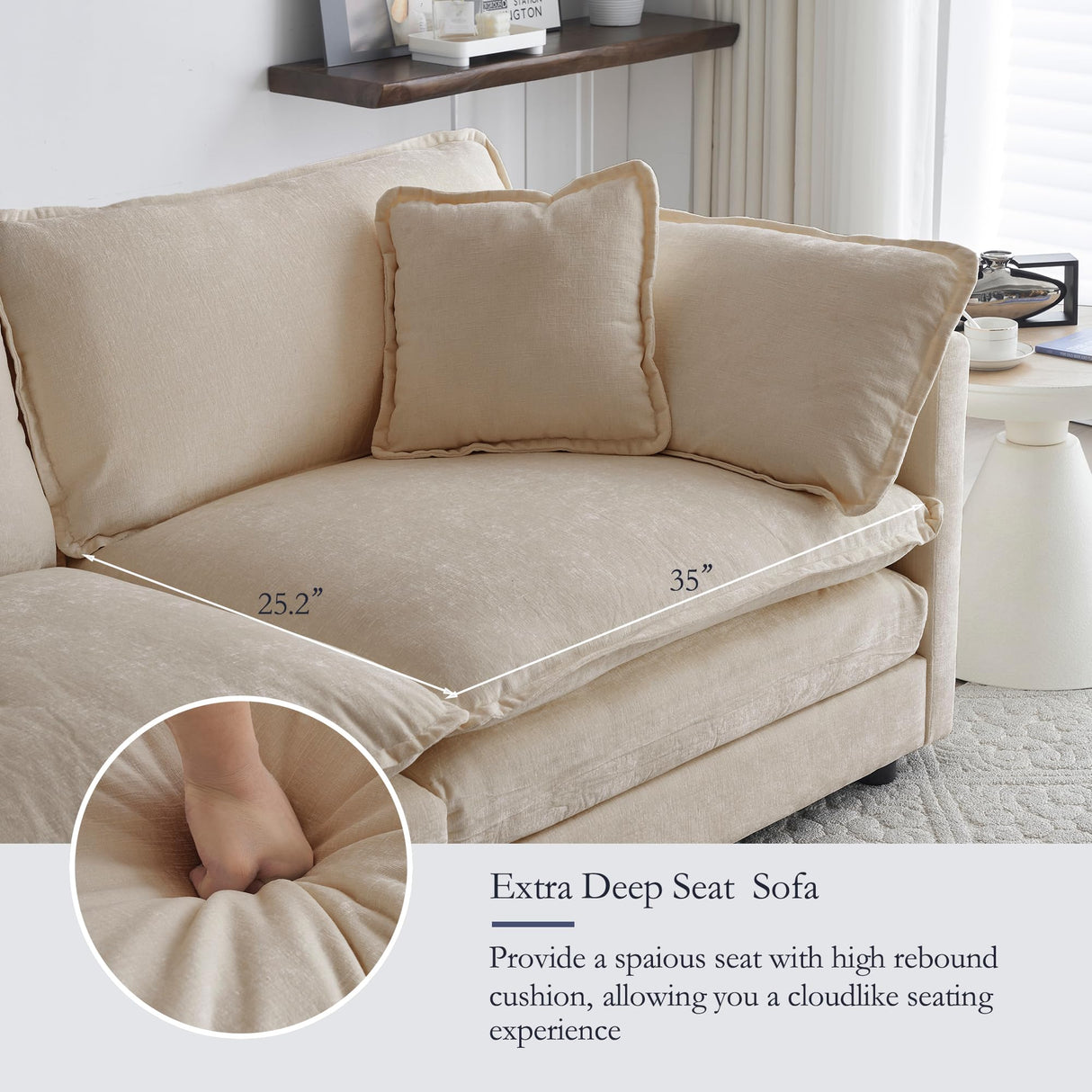 GNIXUU 111.5“ Oversized Modular Sectional Sofa, Comfy Cloud Couch for Living Room, Modern Chenille Large 5 Seater U Shaped Couch, Deep Seat Couch with Reversible Chaise & Cushions(Camel) GNIXUU