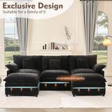 GOSUHI 108" U Shaped Couch, Modular Sectional Sofa, 3-Seater Comfy Cloud Couch with Movable Ottoman, Deep Seat Couches for Living Room, Chenille, Black GOSUHI