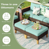 MFSTUDIO 9 Piece Extra Large Wicker Patio Furniture Set with 56" Fire Pit Table, All-Weather Rattan Sectional Sofa Patio Conversation Set with 50000 BTU CSA Approved Fire Pit & Aqua Blue Cushion MFSTUDIO