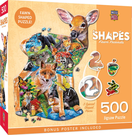 MasterPieces 500 Piece Shaped Jigsaw Puzzle for Adults, Family, Or Youth - Fawn Friends - 20.9"x27" Masterpieces