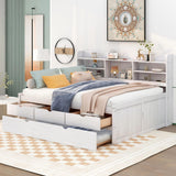 Full Size Storage Daybed with Trundle, Drawers, Bookcase, Solid Wood Full Captain’s Bed Frame for Kids Guests, No Box Spring Needed (White) Harper & Bright Designs