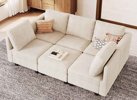 Belffin Modular Sectional Sleeper with Storage Ottoman Corduroy Sectional Couch with Chaise Convertible Modern Sectional Sofa Couch Beige Belffin