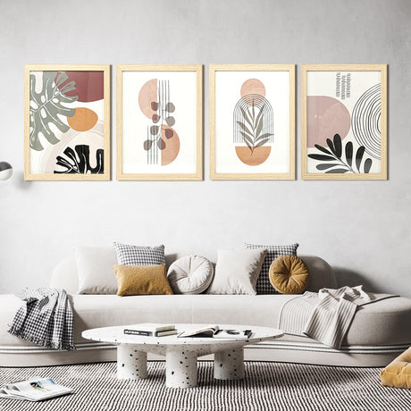 Art3d Framed Boho Wall Art Set of 4 for Wood Aesthetic Wall Decor for Living room Kitchen Hallway Bedroom, Neutral Botanical Wall Prints Art3d