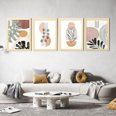 Art3d Framed Boho Wall Art Set of 4 for Wood Aesthetic Wall Decor for Living room Kitchen Hallway Bedroom, Neutral Botanical Wall Prints
