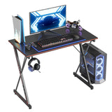 CubiCubi Gaming Desk 40 Inch PC Computer Desk, Carbon Fiber Home Office Desk Table Gamer Workstation, Simple Game Table with Headphone Hook, Dark Black CubiCubi