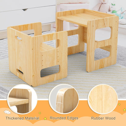 Montessori Weaning Table and Chair Set for Toddler and Babyt, Kids Table and Chair Set- Solid Wood Toddler Furniture with Adjustable Height, Step Stool, for 1-3 Year Old Kids - Natural - WoodArtSupply